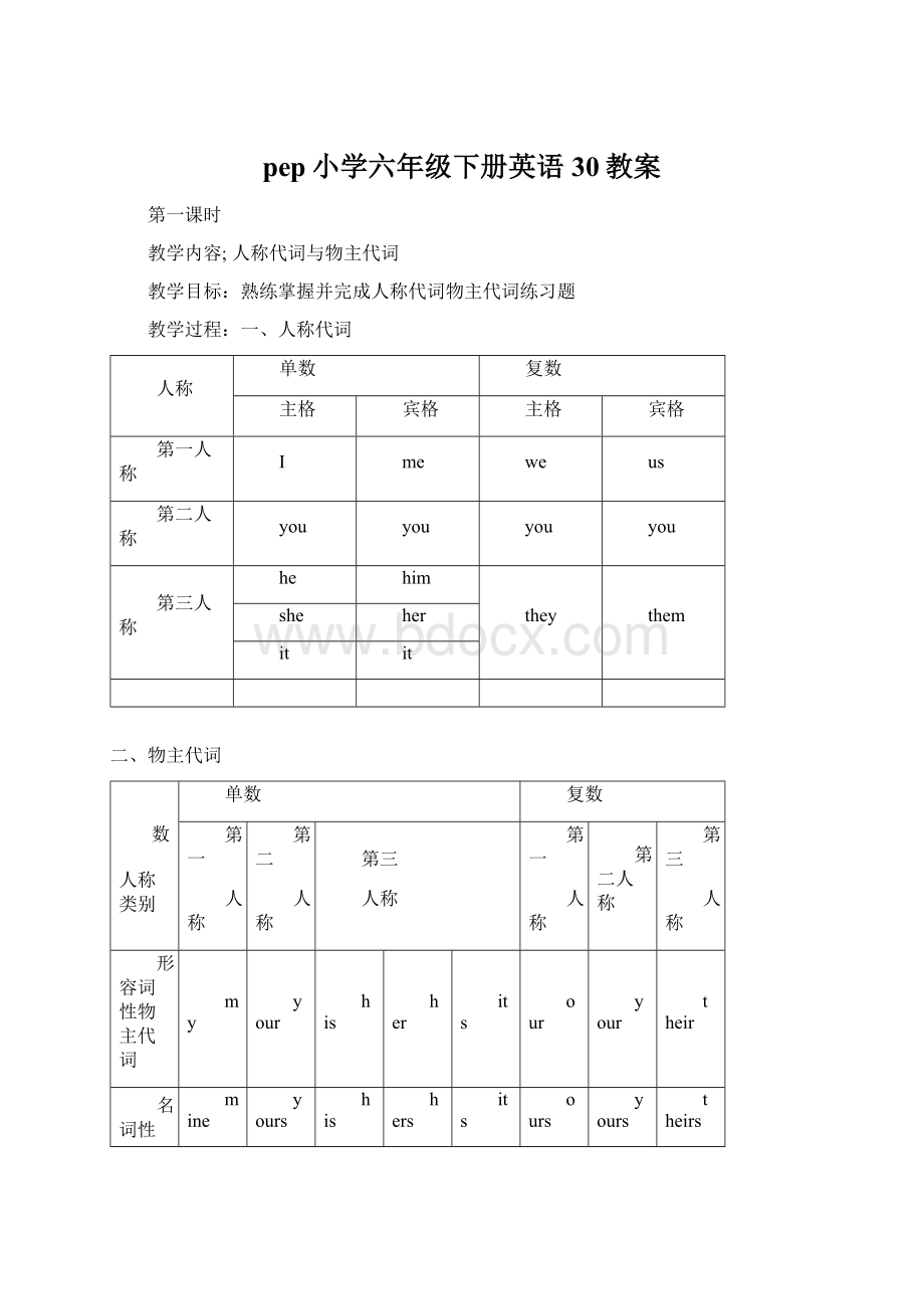 pep小学六年级下册英语30教案.docx