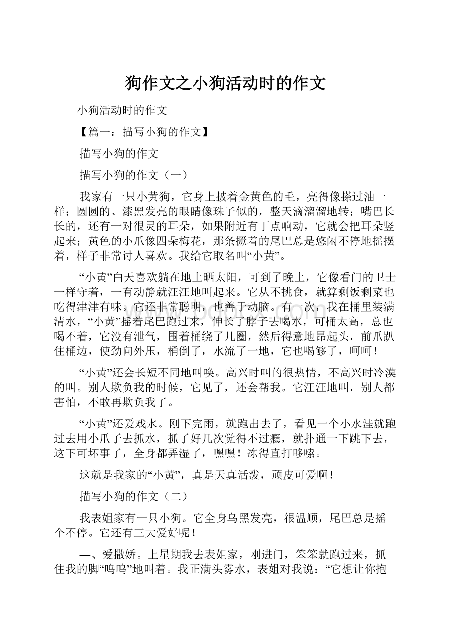 狗作文之小狗活动时的作文Word下载.docx_第1页