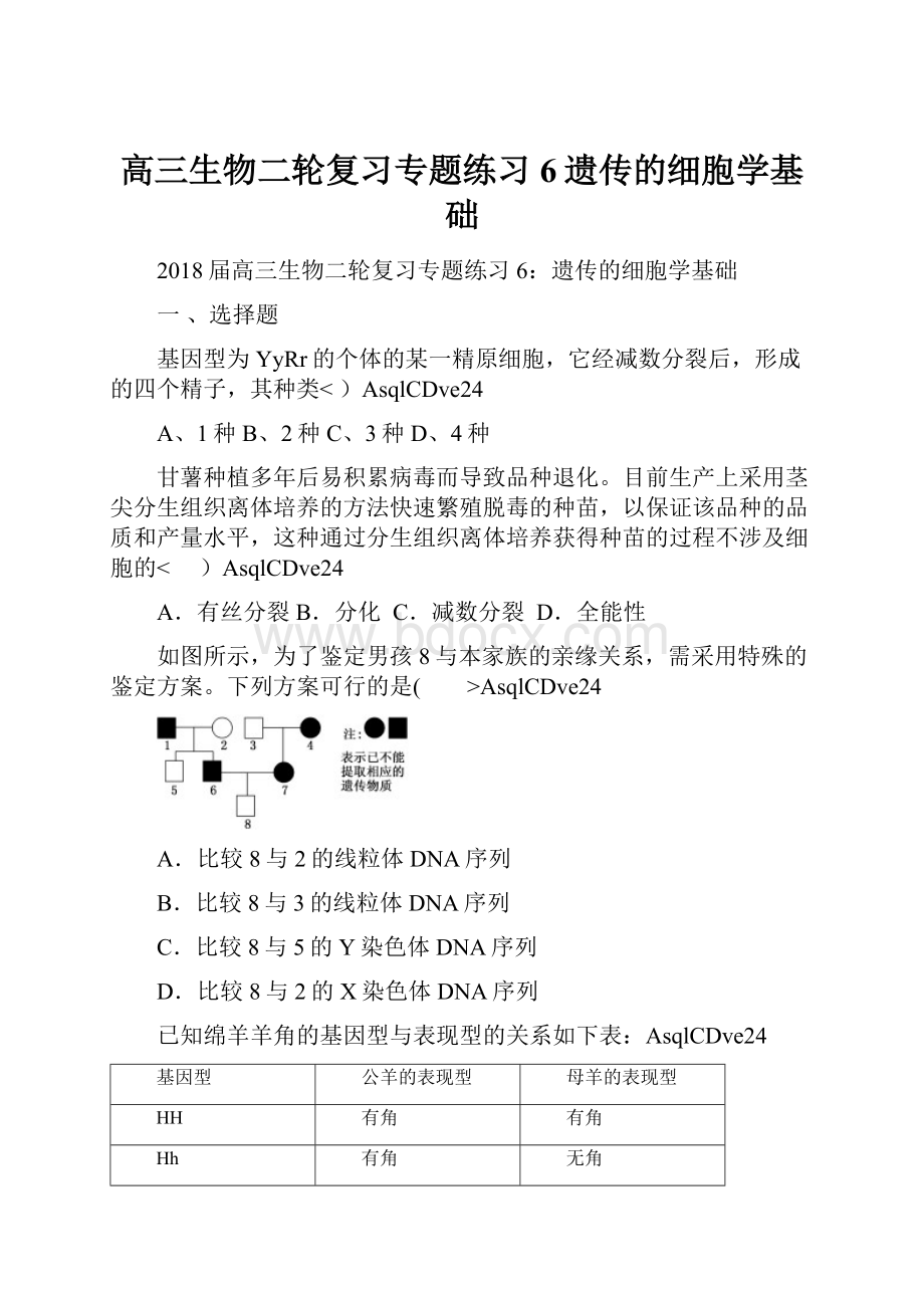 高三生物二轮复习专题练习6遗传的细胞学基础文档格式.docx_第1页