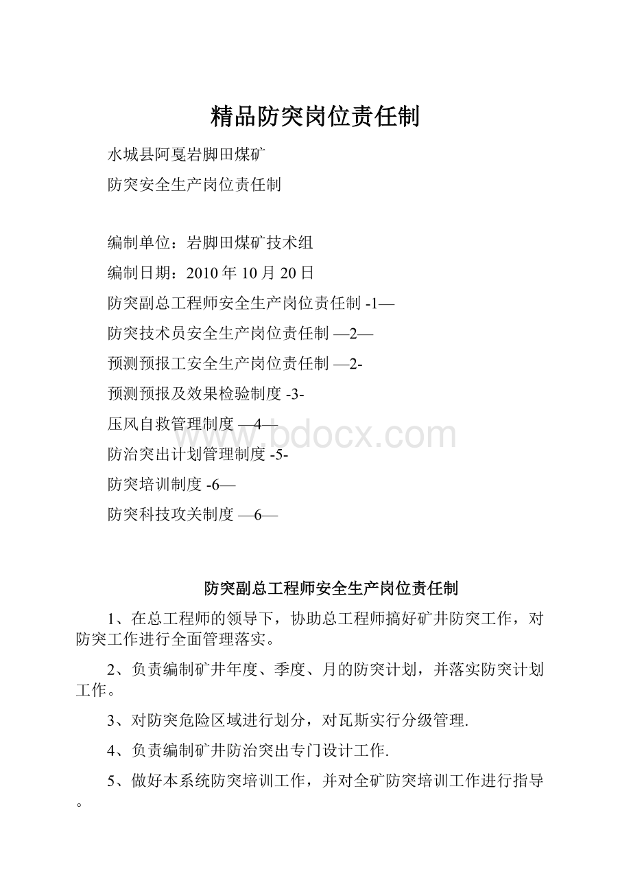 精品防突岗位责任制Word文档下载推荐.docx