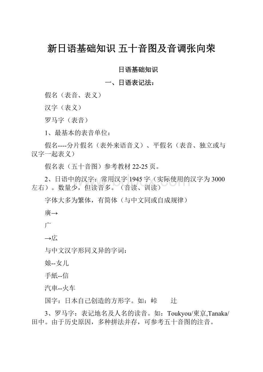 新日语基础知识 五十音图及音调张向荣Word格式文档下载.docx