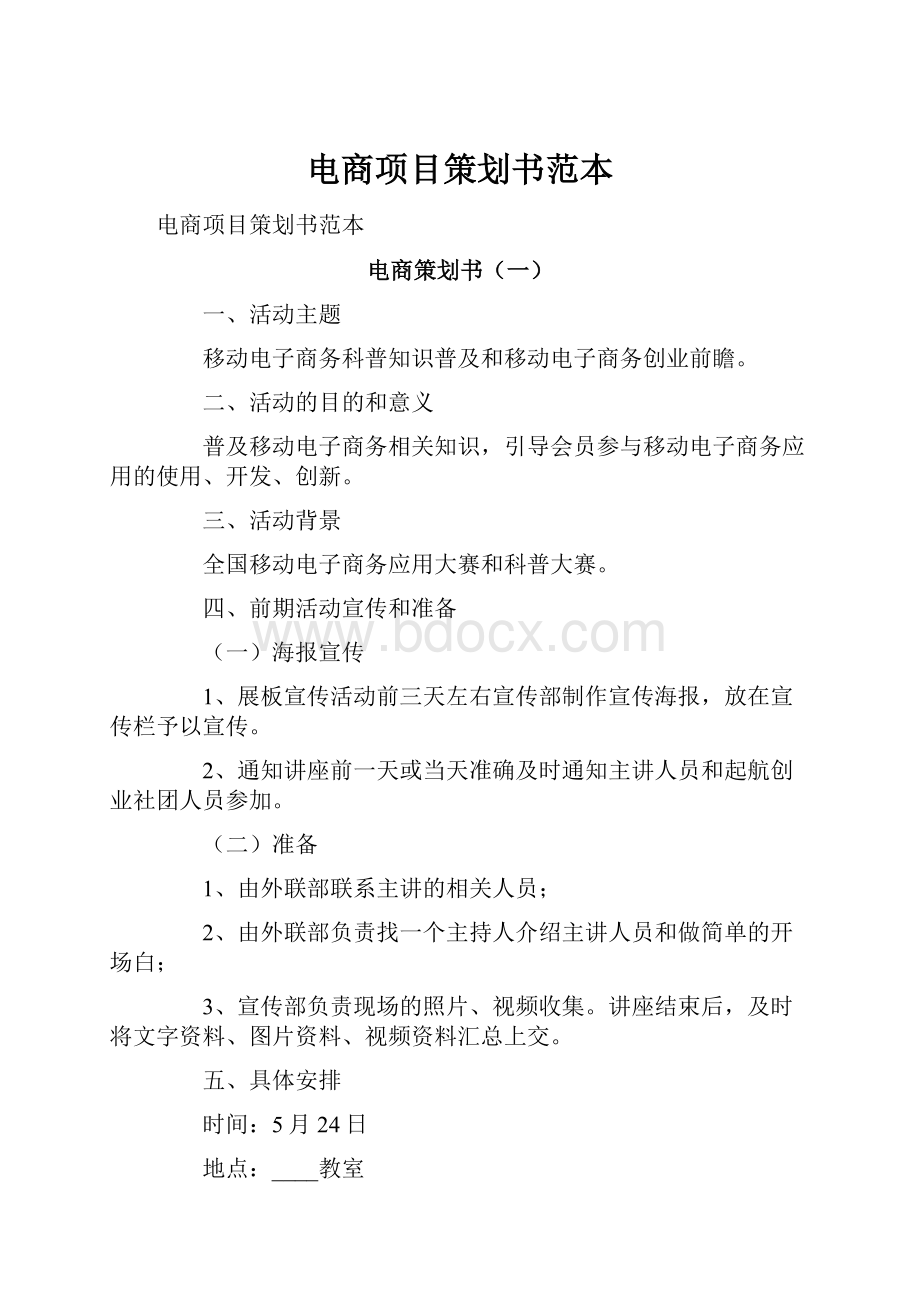 电商项目策划书范本文档格式.docx_第1页