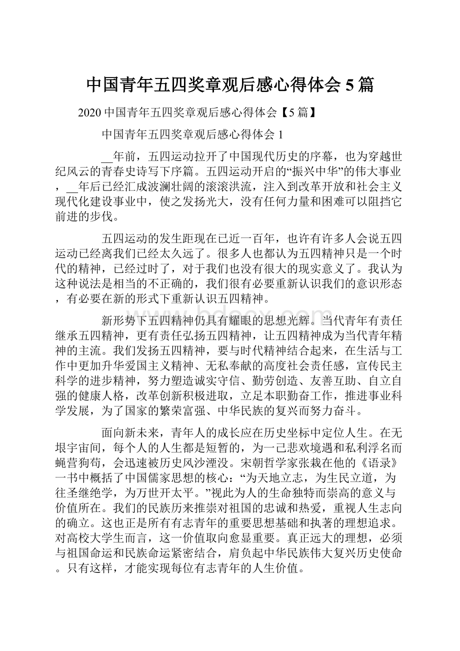 中国青年五四奖章观后感心得体会5篇.docx_第1页