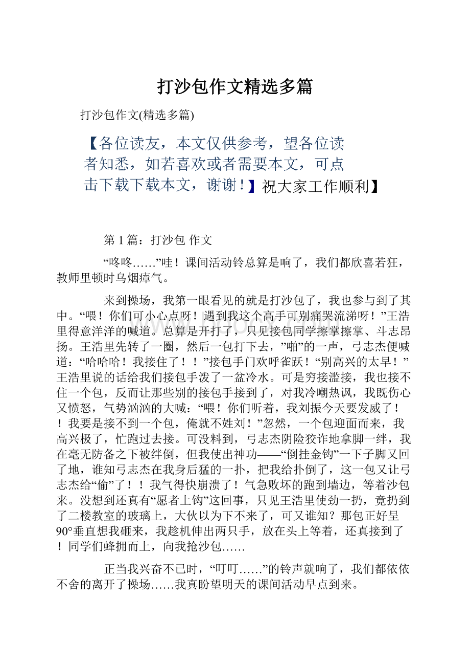 打沙包作文精选多篇Word文档格式.docx_第1页