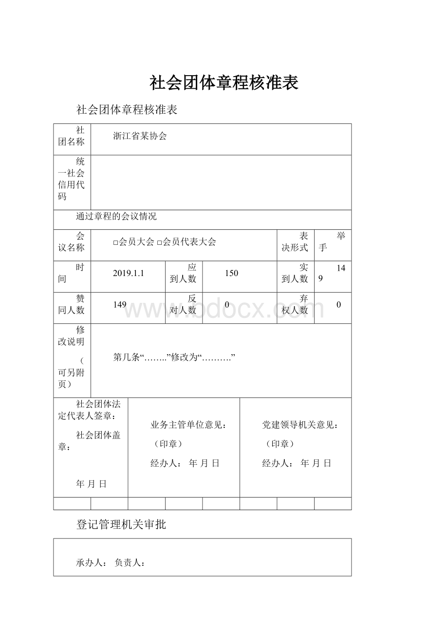 社会团体章程核准表.docx_第1页