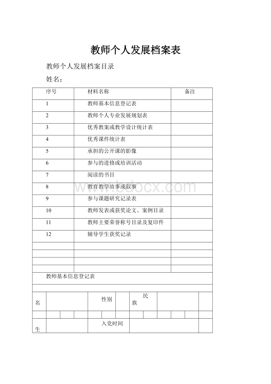 教师个人发展档案表.docx_第1页