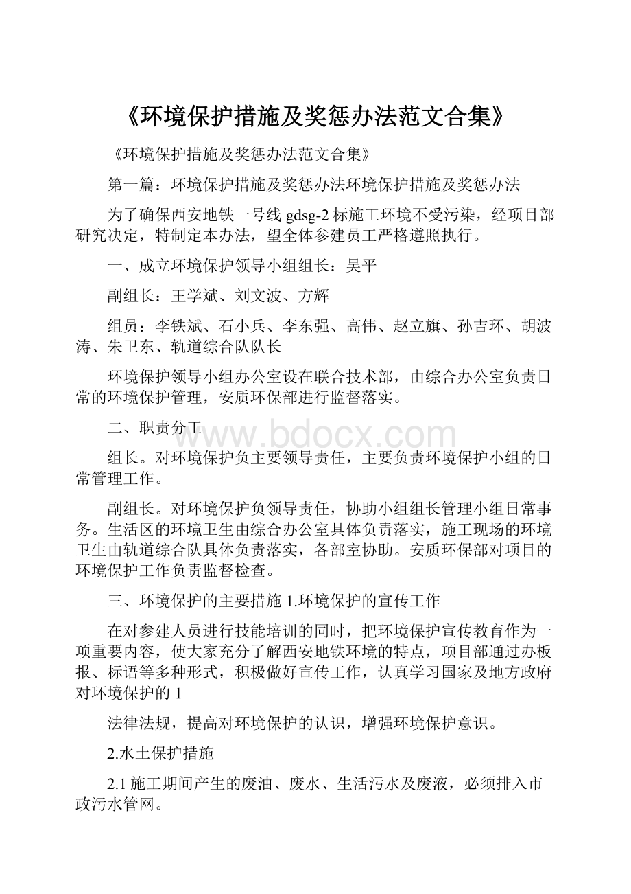 《环境保护措施及奖惩办法范文合集》Word格式文档下载.docx