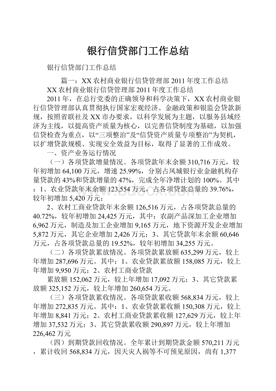 银行信贷部门工作总结.docx