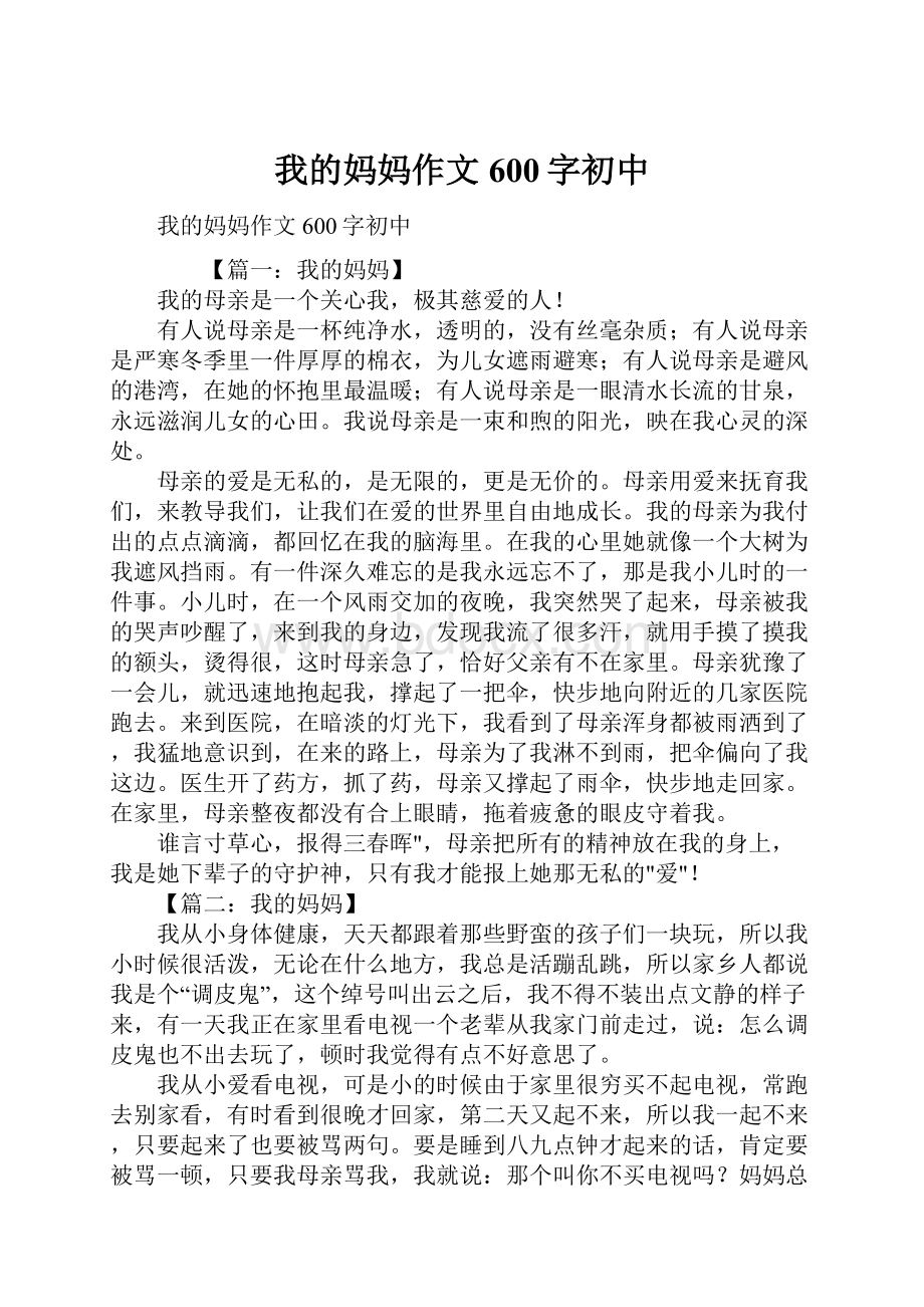 我的妈妈作文600字初中Word格式文档下载.docx_第1页