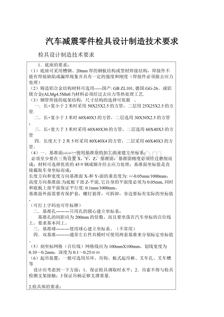 汽车减震零件检具设计制造技术要求Word下载.docx