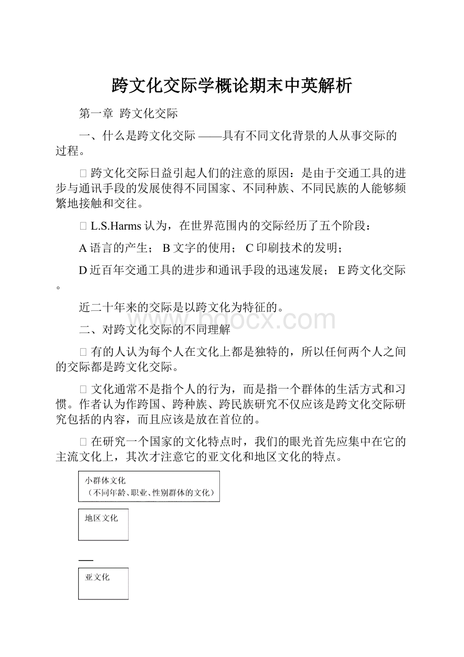 跨文化交际学概论期末中英解析Word文档下载推荐.docx