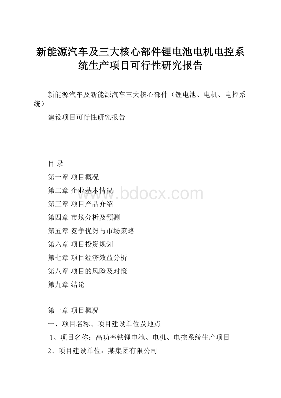 新能源汽车及三大核心部件锂电池电机电控系统生产项目可行性研究报告Word文档下载推荐.docx