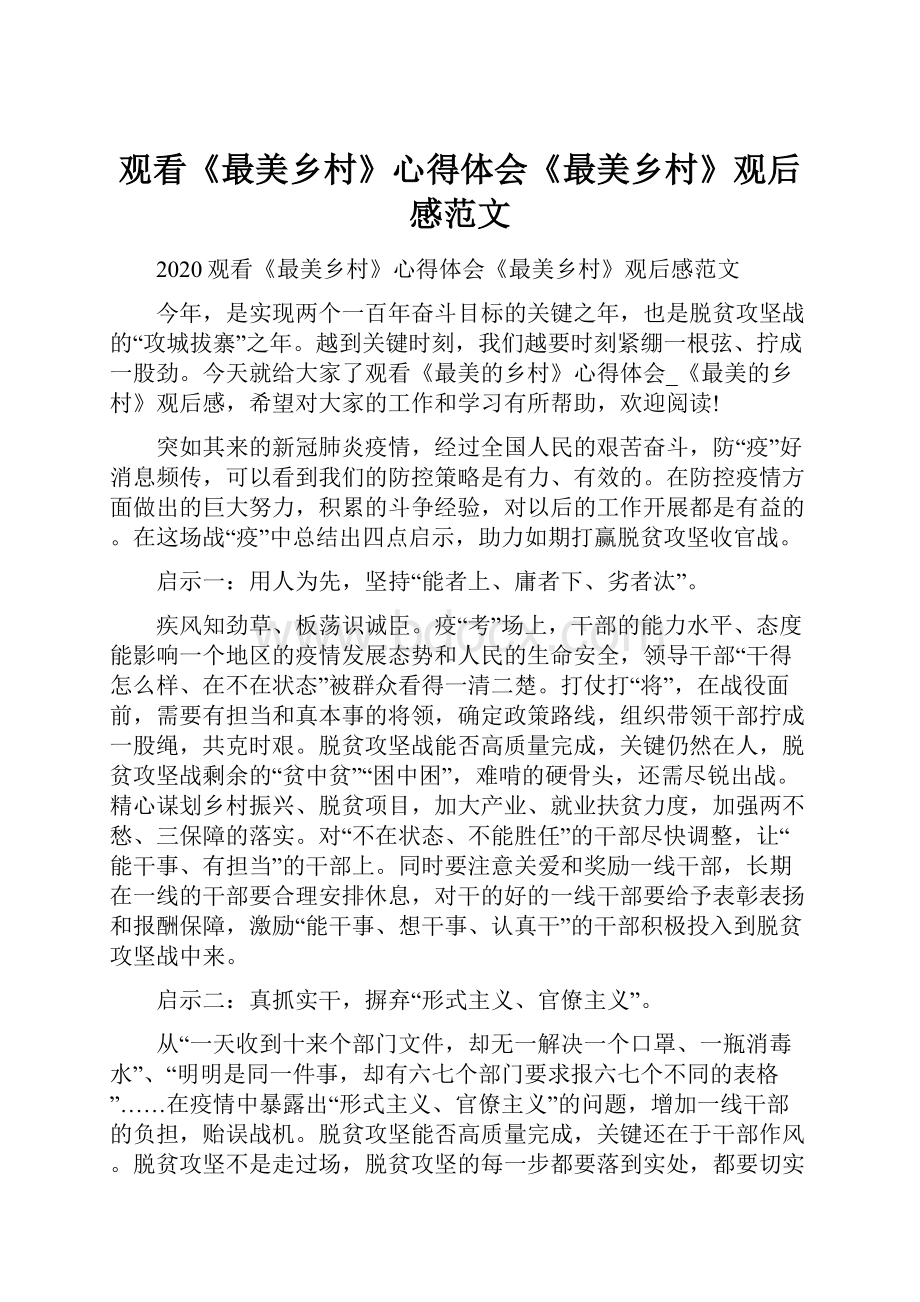 观看《最美乡村》心得体会《最美乡村》观后感范文文档格式.docx