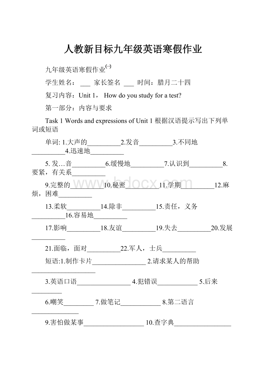 人教新目标九年级英语寒假作业Word格式.docx