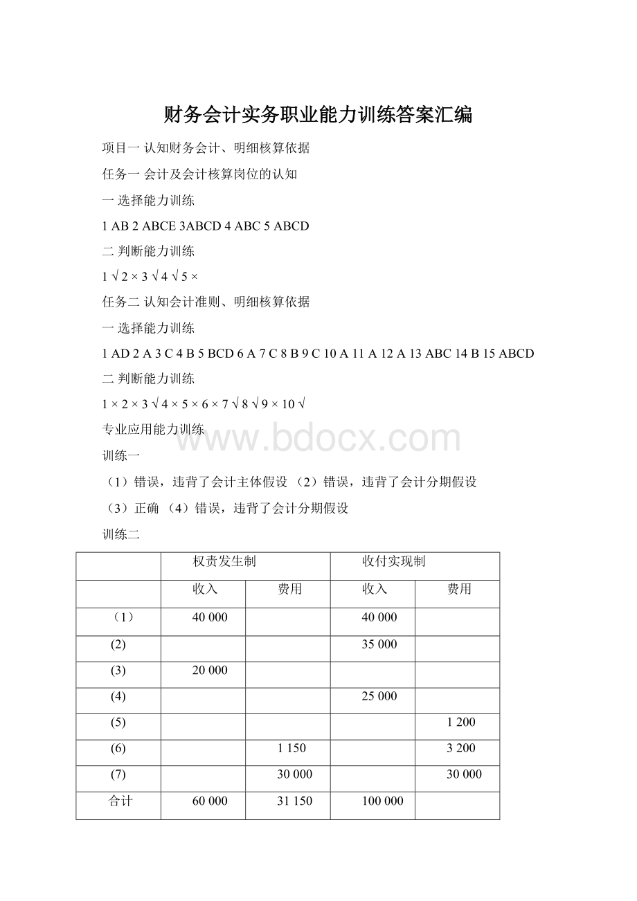 财务会计实务职业能力训练答案汇编Word文档下载推荐.docx