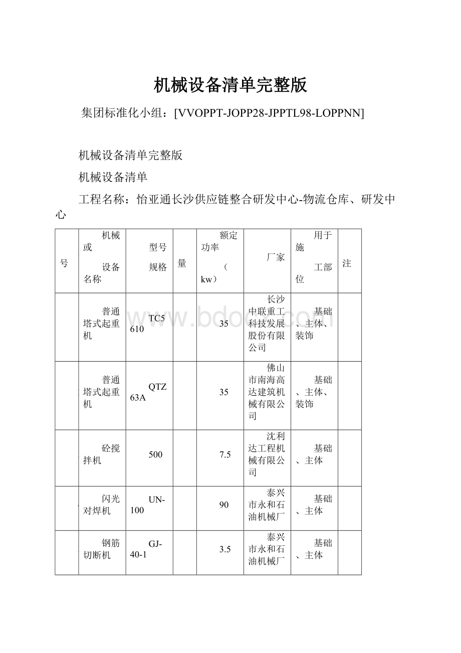 机械设备清单完整版Word格式.docx