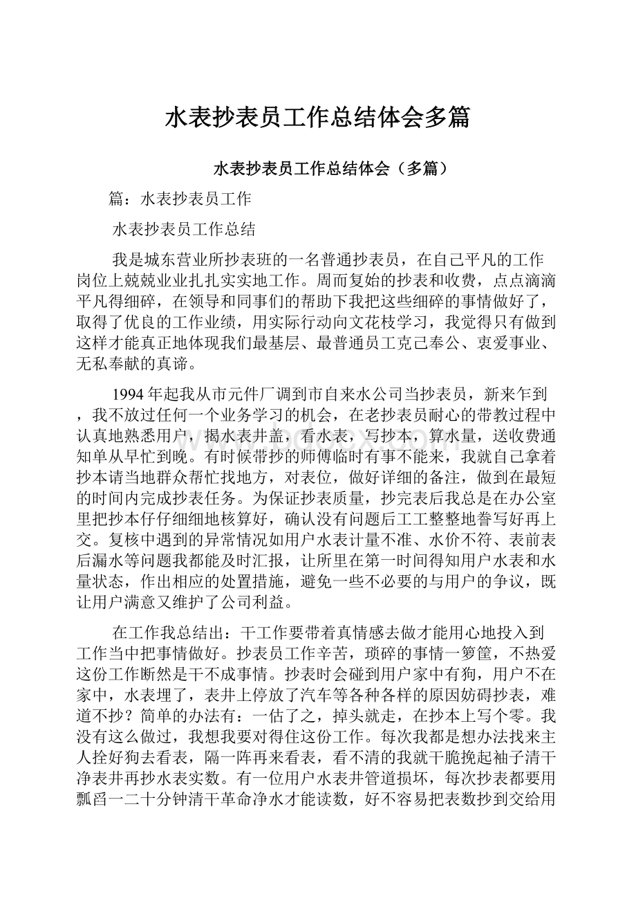 水表抄表员工作总结体会多篇.docx_第1页