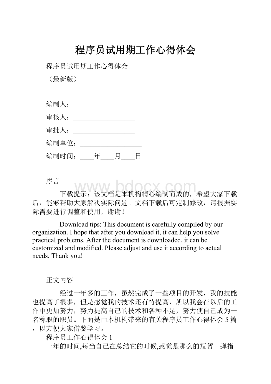 程序员试用期工作心得体会Word文件下载.docx_第1页