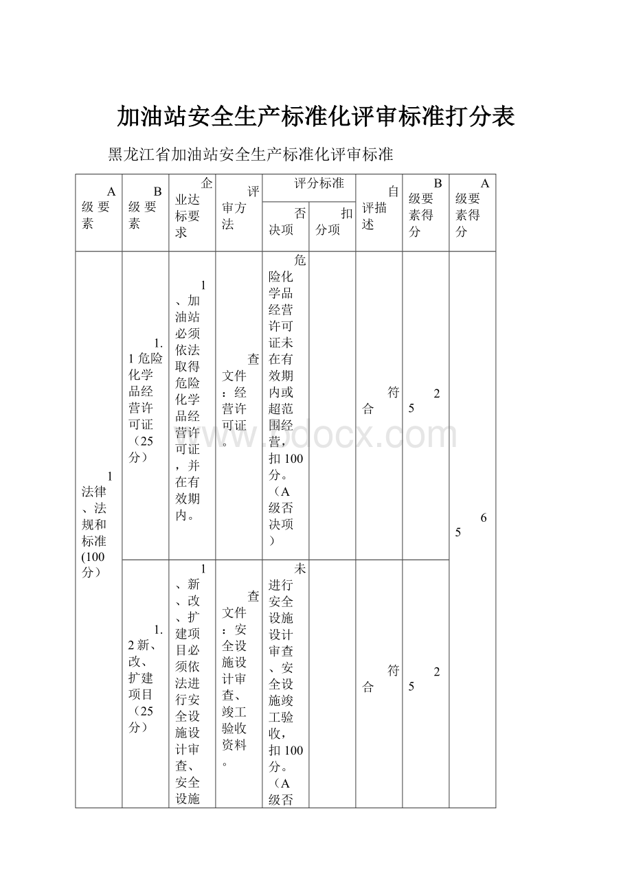 加油站安全生产标准化评审标准打分表Word文档格式.docx