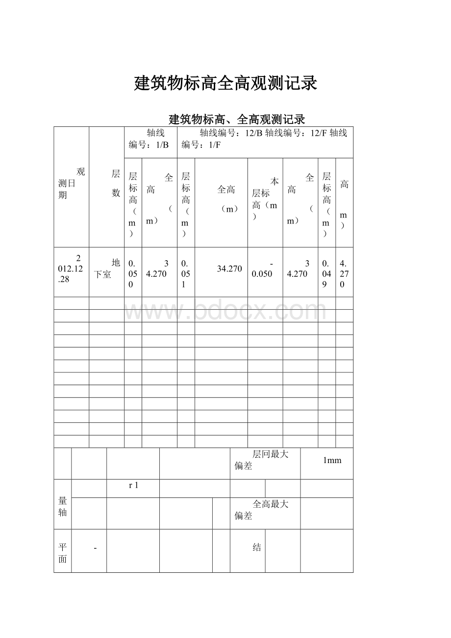 建筑物标高全高观测记录.docx_第1页