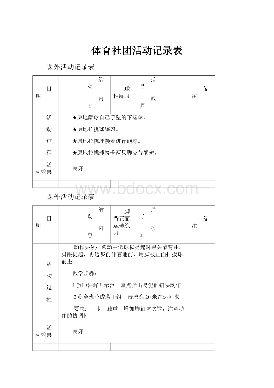 体育社团活动记录表Word格式.docx