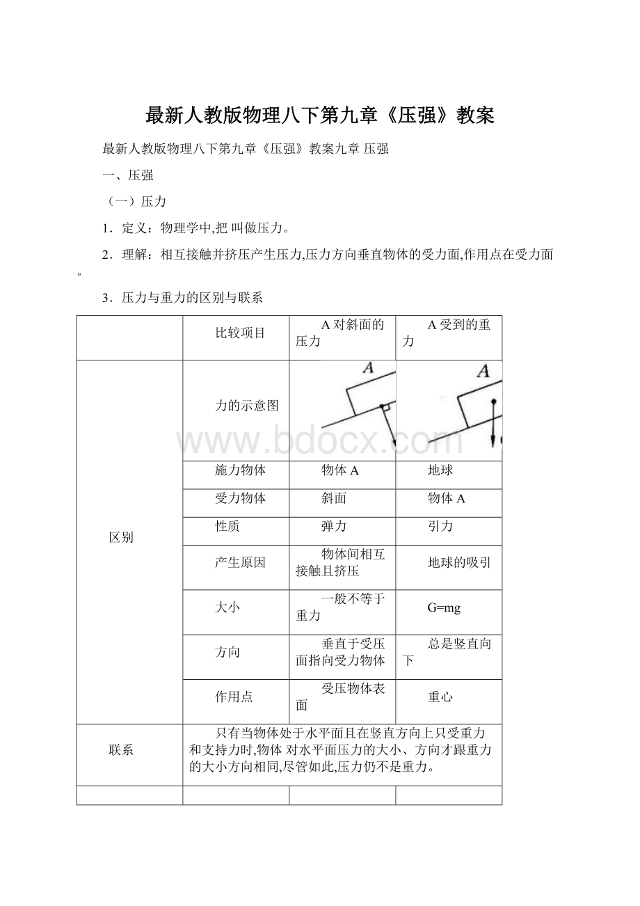 最新人教版物理八下第九章《压强》教案Word格式文档下载.docx