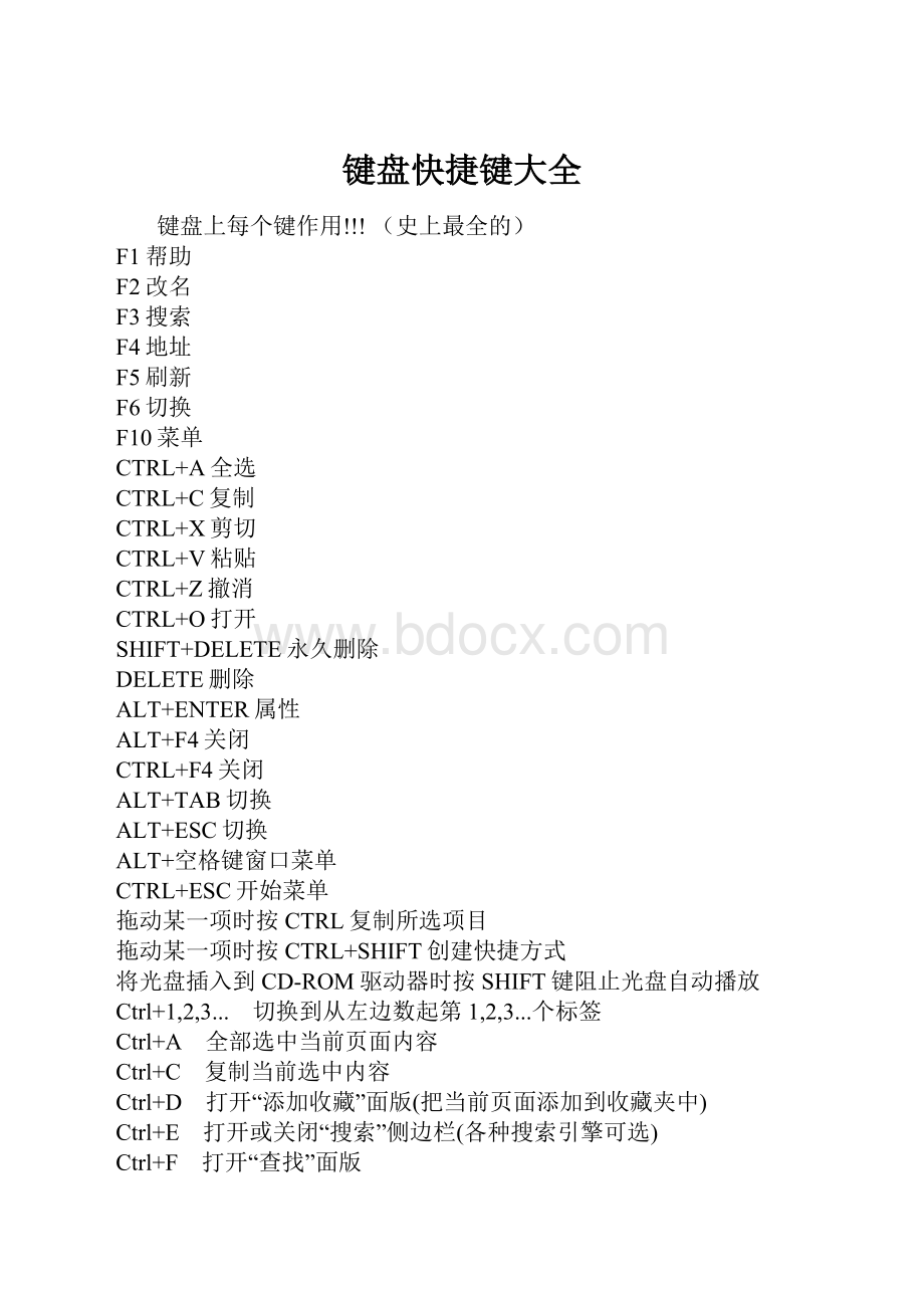 键盘快捷键大全Word格式.docx_第1页