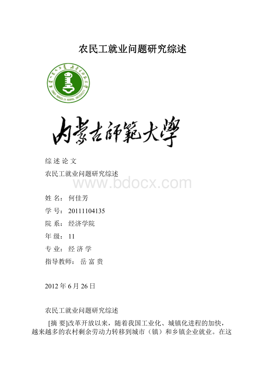 农民工就业问题研究综述Word格式.docx