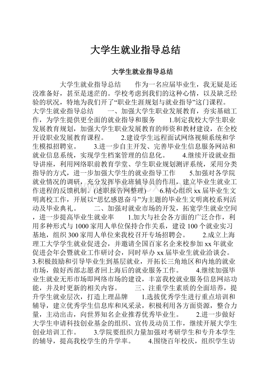 大学生就业指导总结Word文件下载.docx