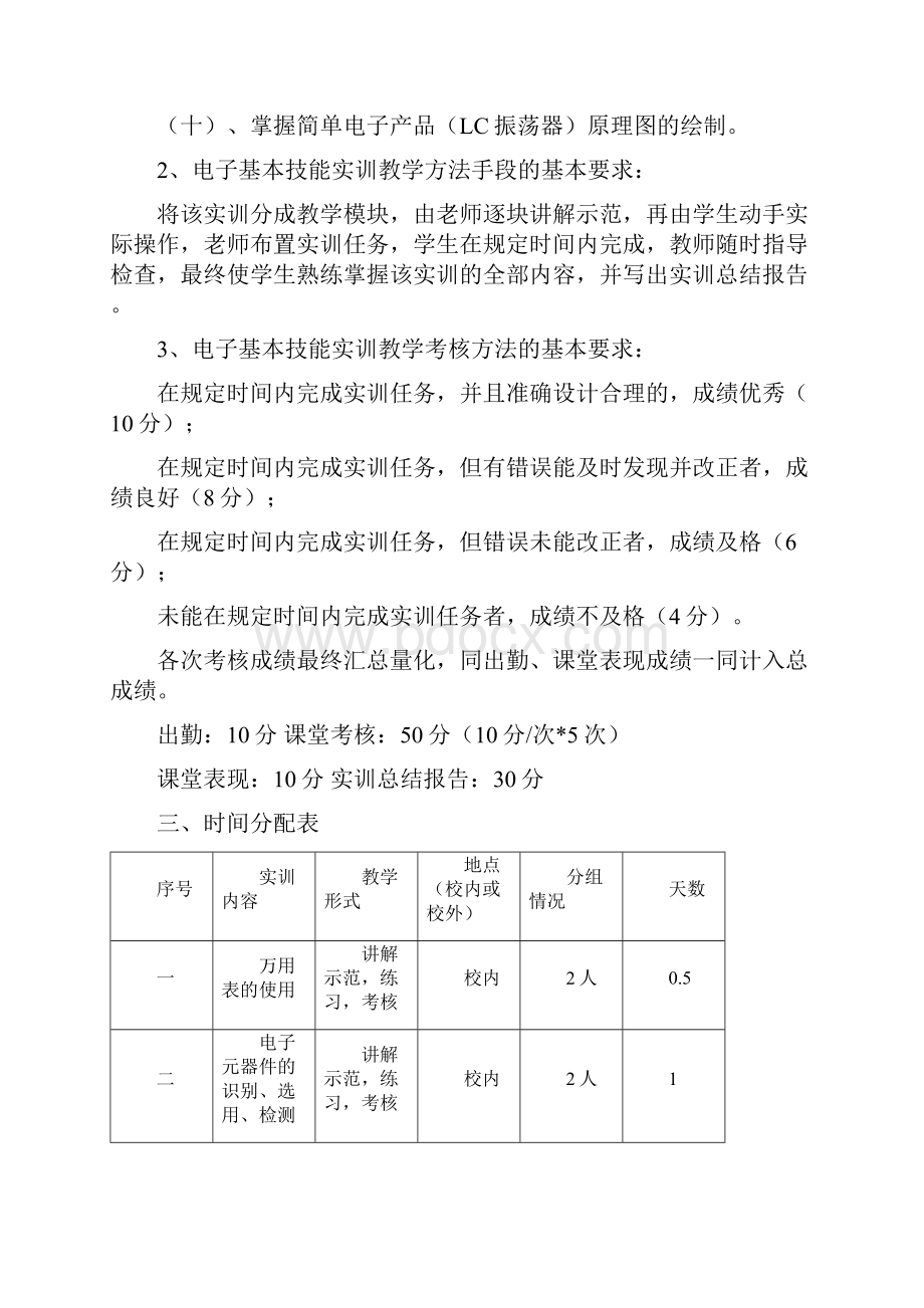 电子技能实训教学大纲设计文档格式.docx_第3页