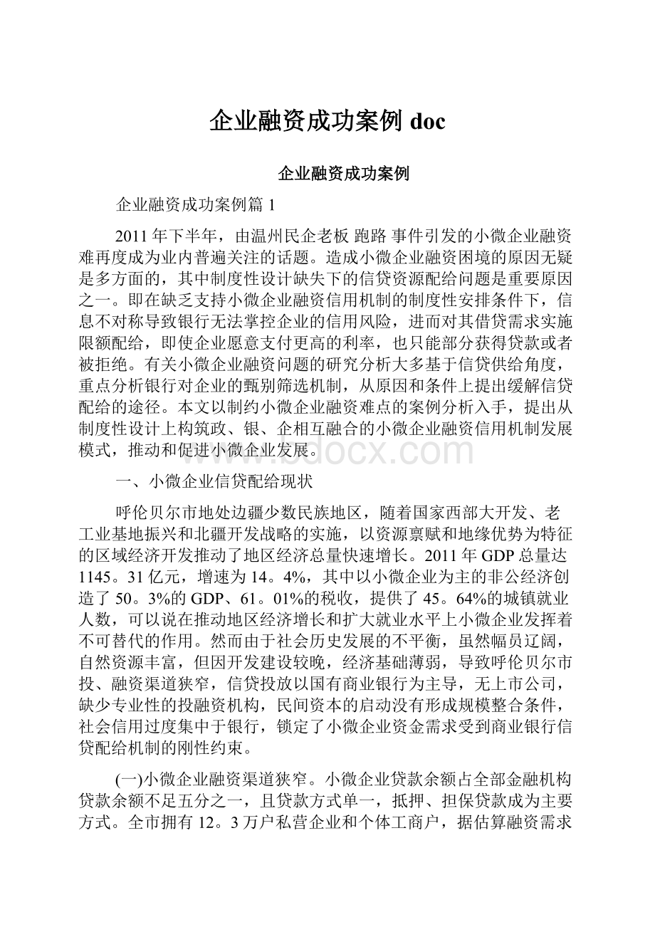 企业融资成功案例docWord文档格式.docx