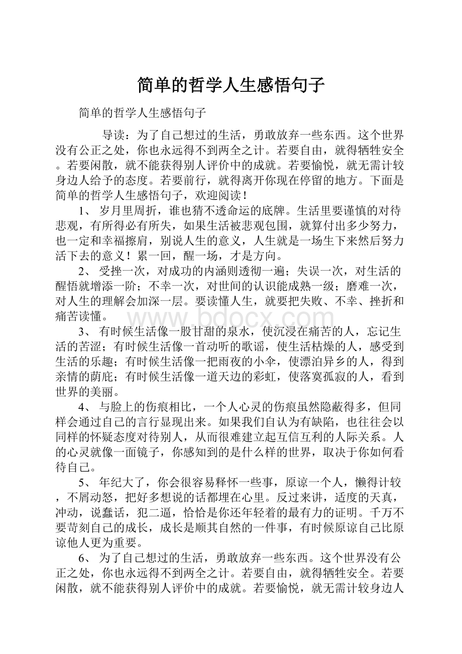 简单的哲学人生感悟句子Word格式文档下载.docx