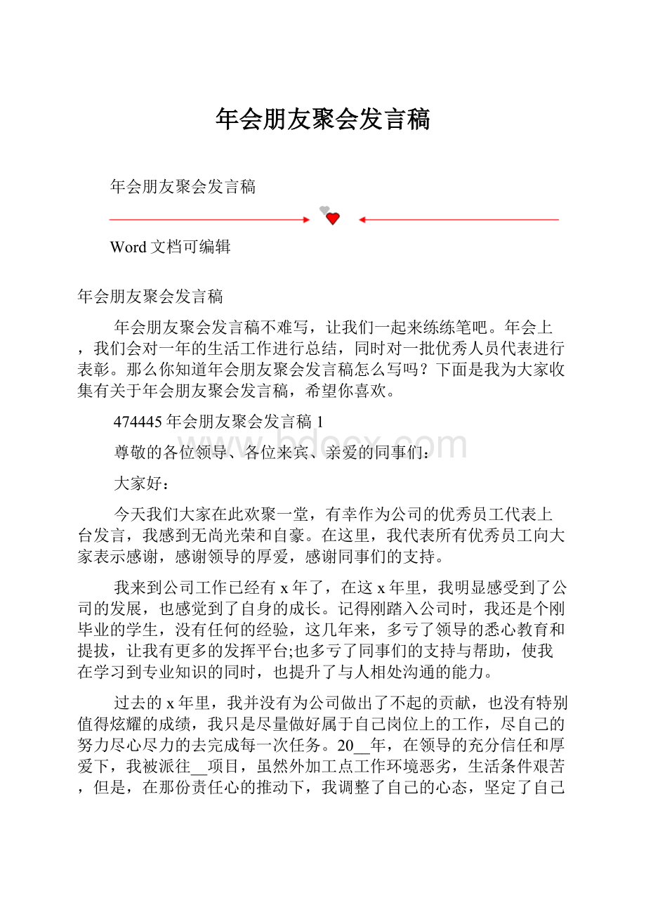 年会朋友聚会发言稿.docx_第1页