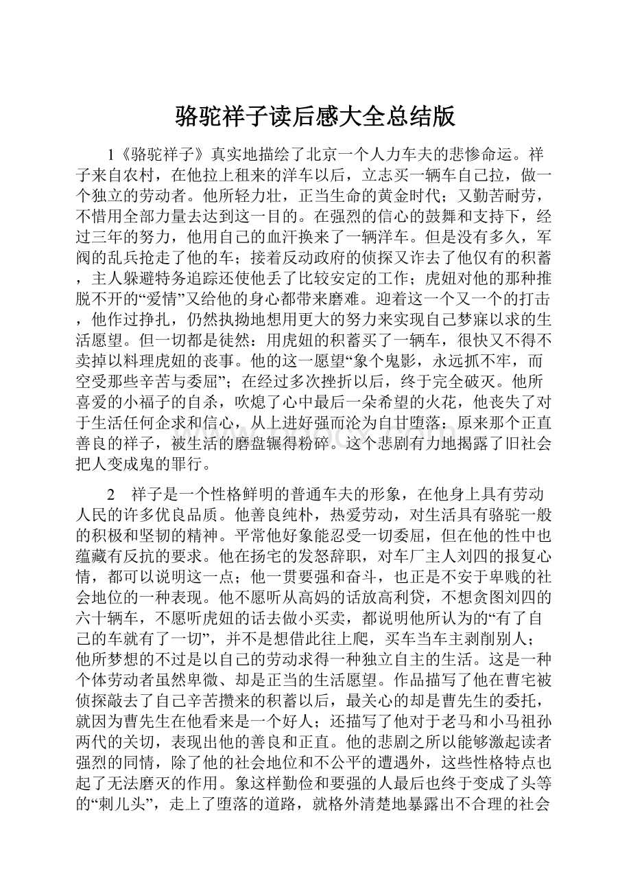 骆驼祥子读后感大全总结版文档格式.docx