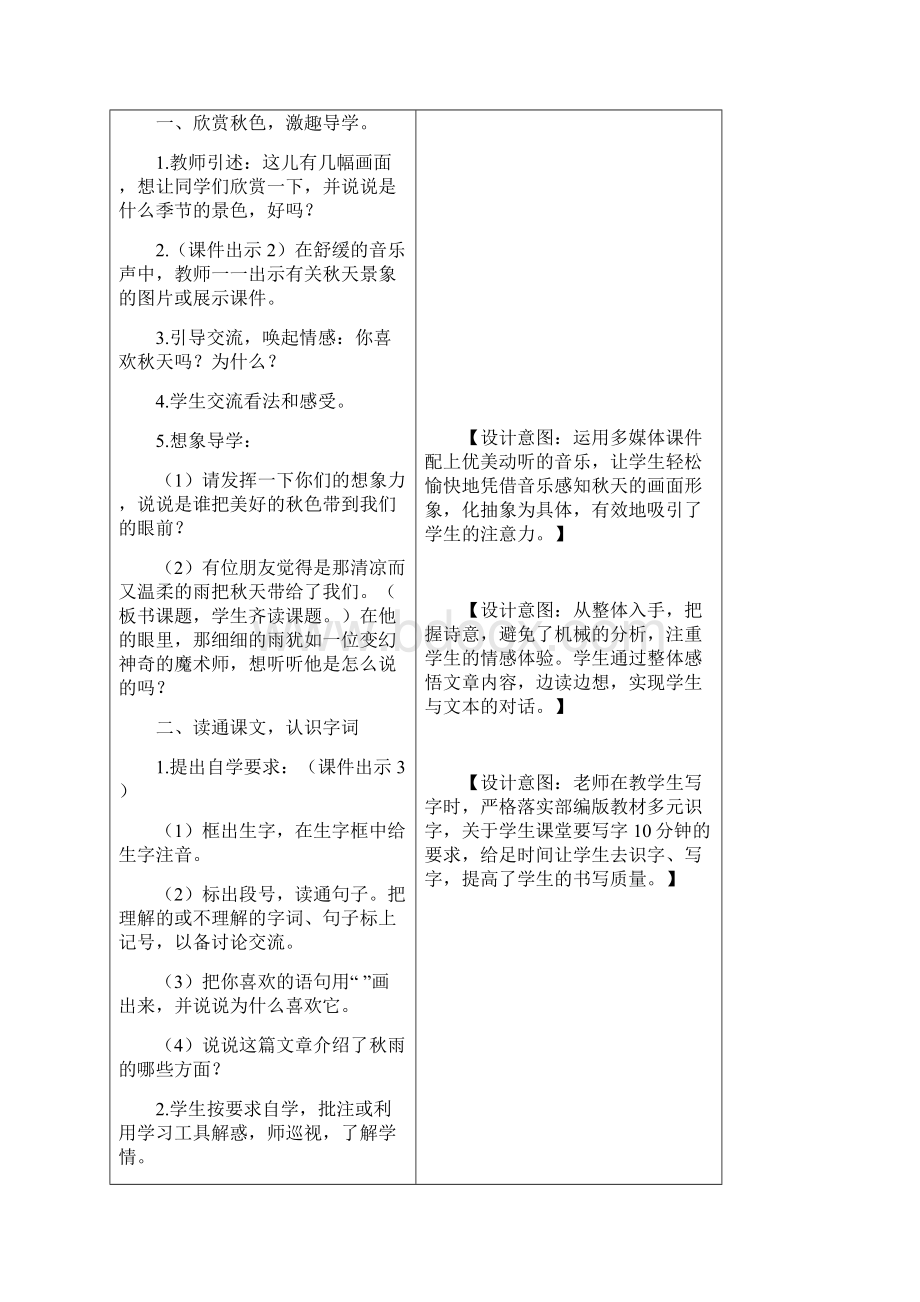 最新部编版小学三年级语文上册6 秋天的雨 教学设计含教学反思及练习及答案备课素材精编Word格式文档下载.docx_第2页