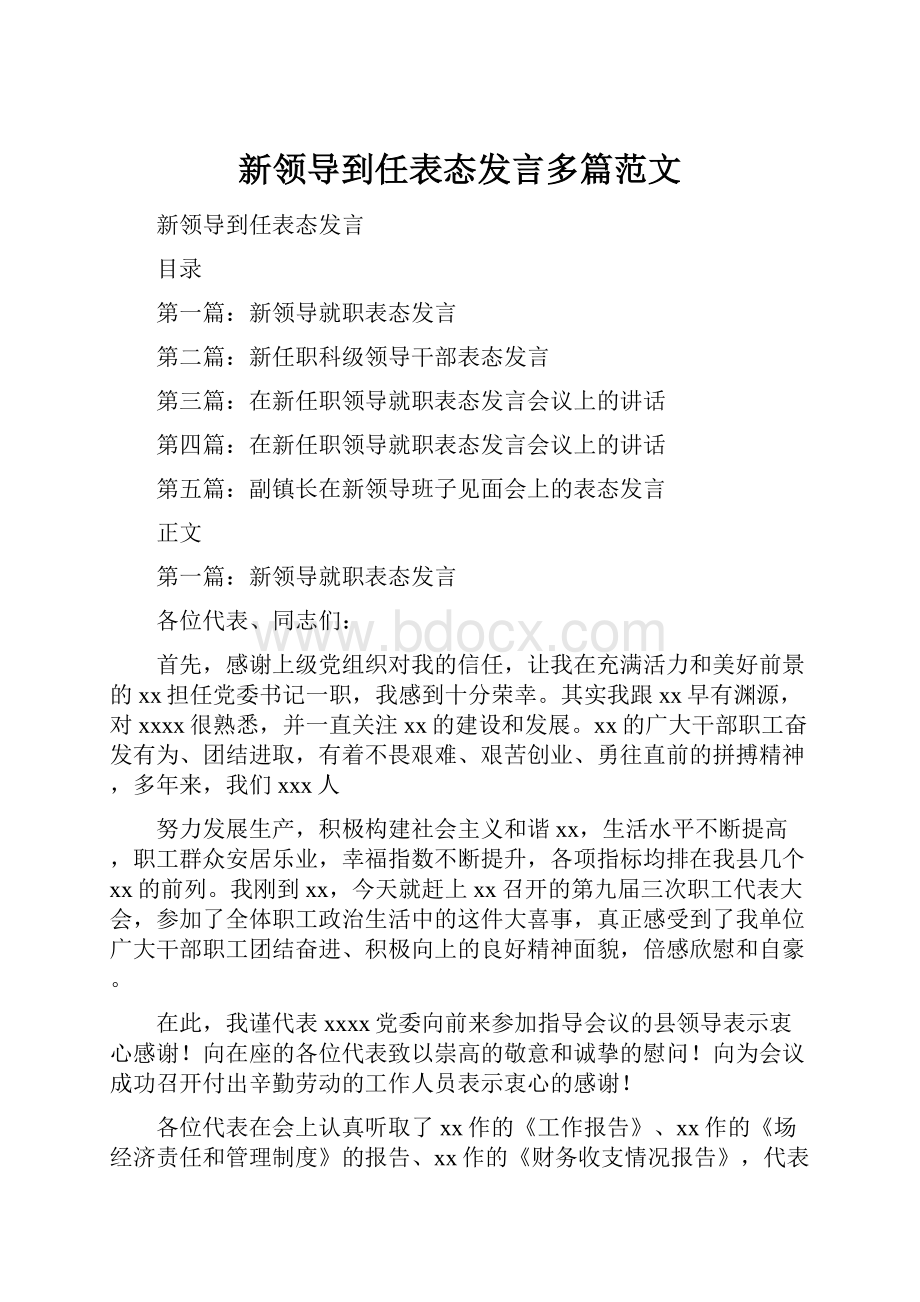 新领导到任表态发言多篇范文Word格式文档下载.docx_第1页