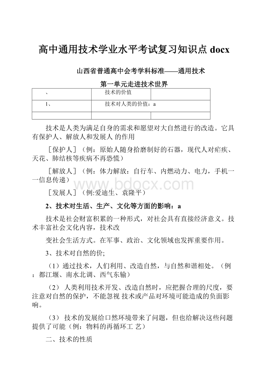 高中通用技术学业水平考试复习知识点docx文档格式.docx