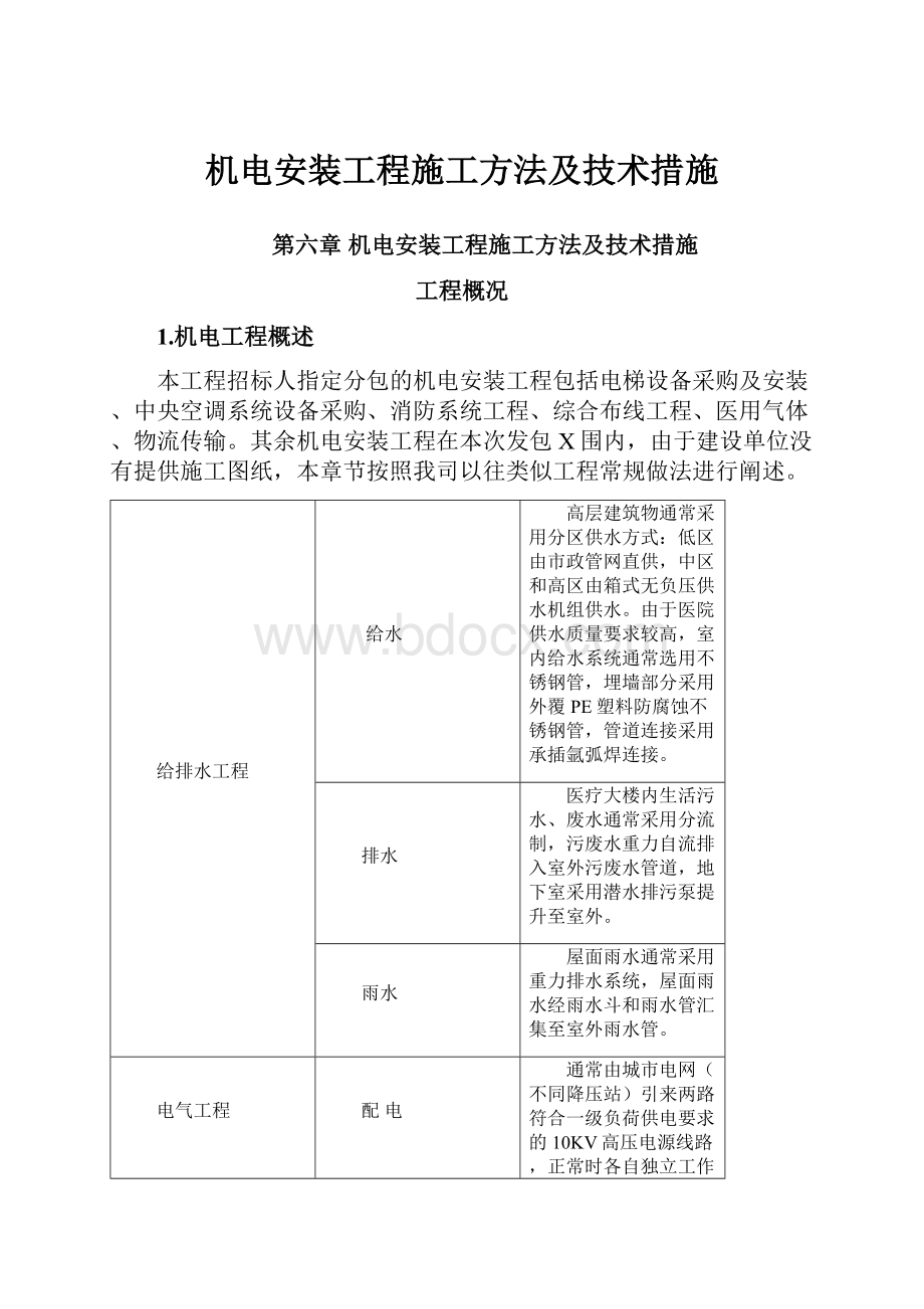 机电安装工程施工方法及技术措施.docx_第1页