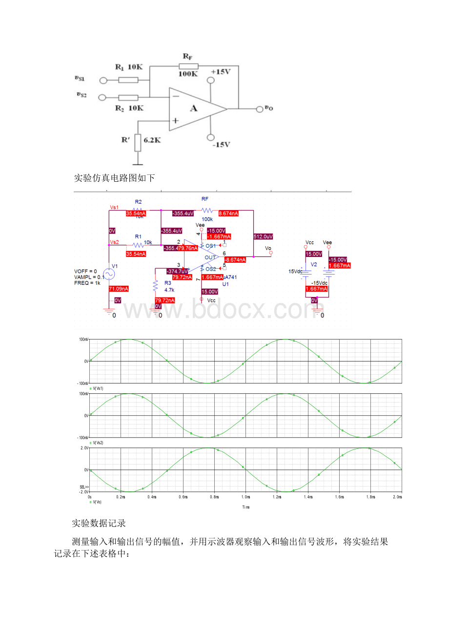 集成运放组成的基本运算电路实验报告文档格式.docx_第3页