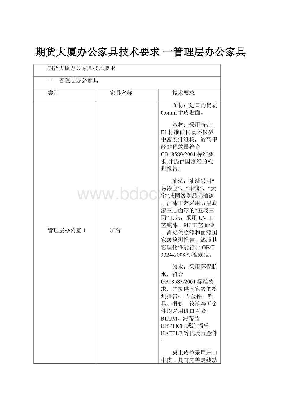 期货大厦办公家具技术要求 一管理层办公家具.docx