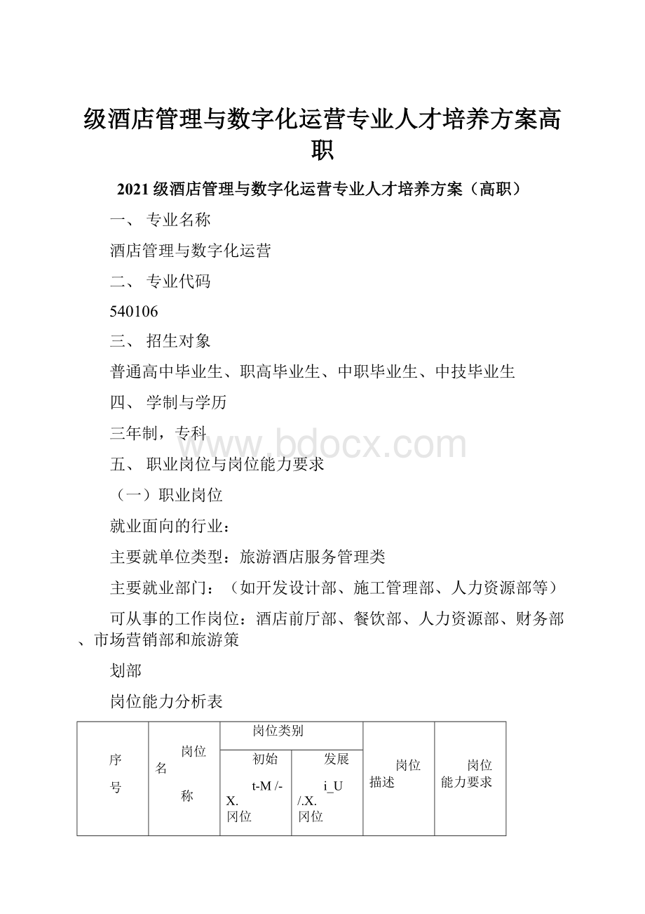 级酒店管理与数字化运营专业人才培养方案高职文档格式.docx