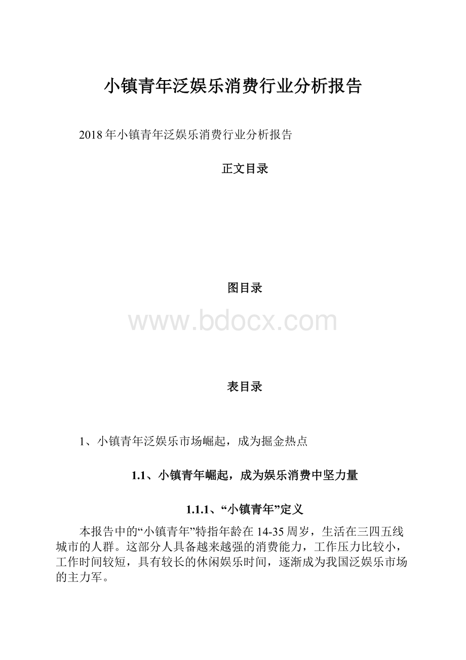 小镇青年泛娱乐消费行业分析报告Word文档下载推荐.docx_第1页