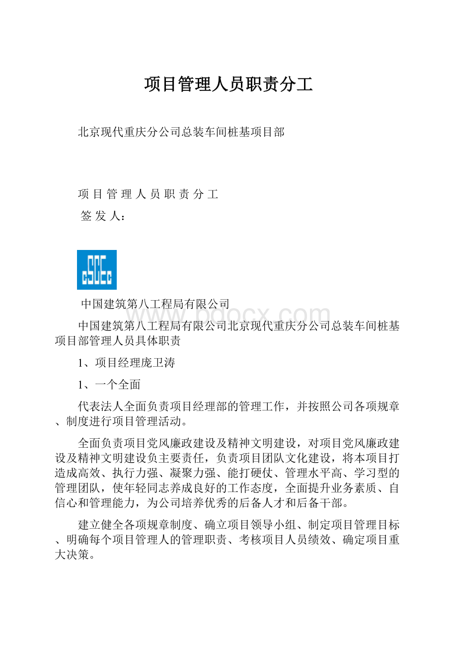 项目管理人员职责分工.docx