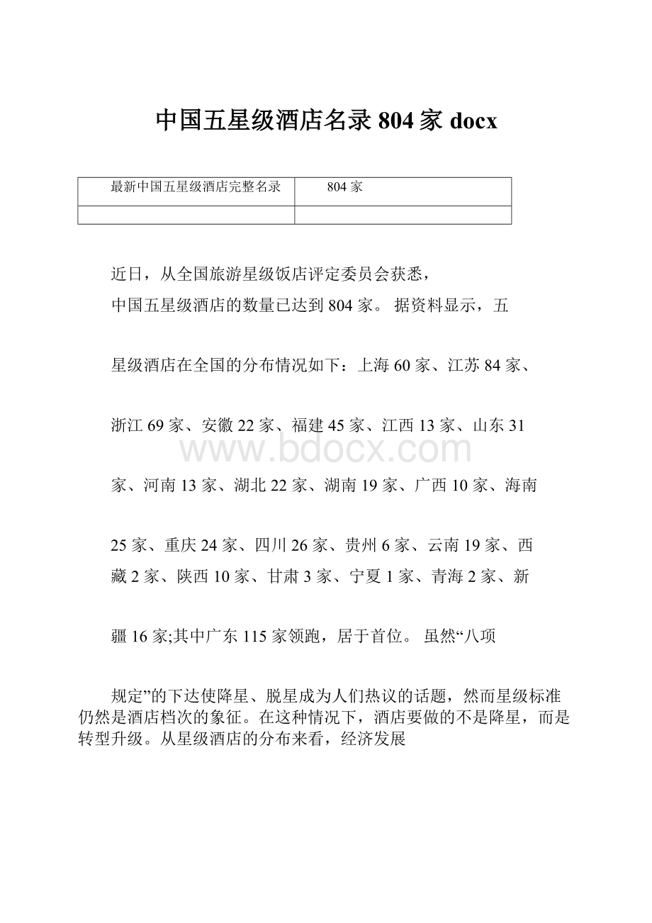 中国五星级酒店名录804家docx.docx_第1页