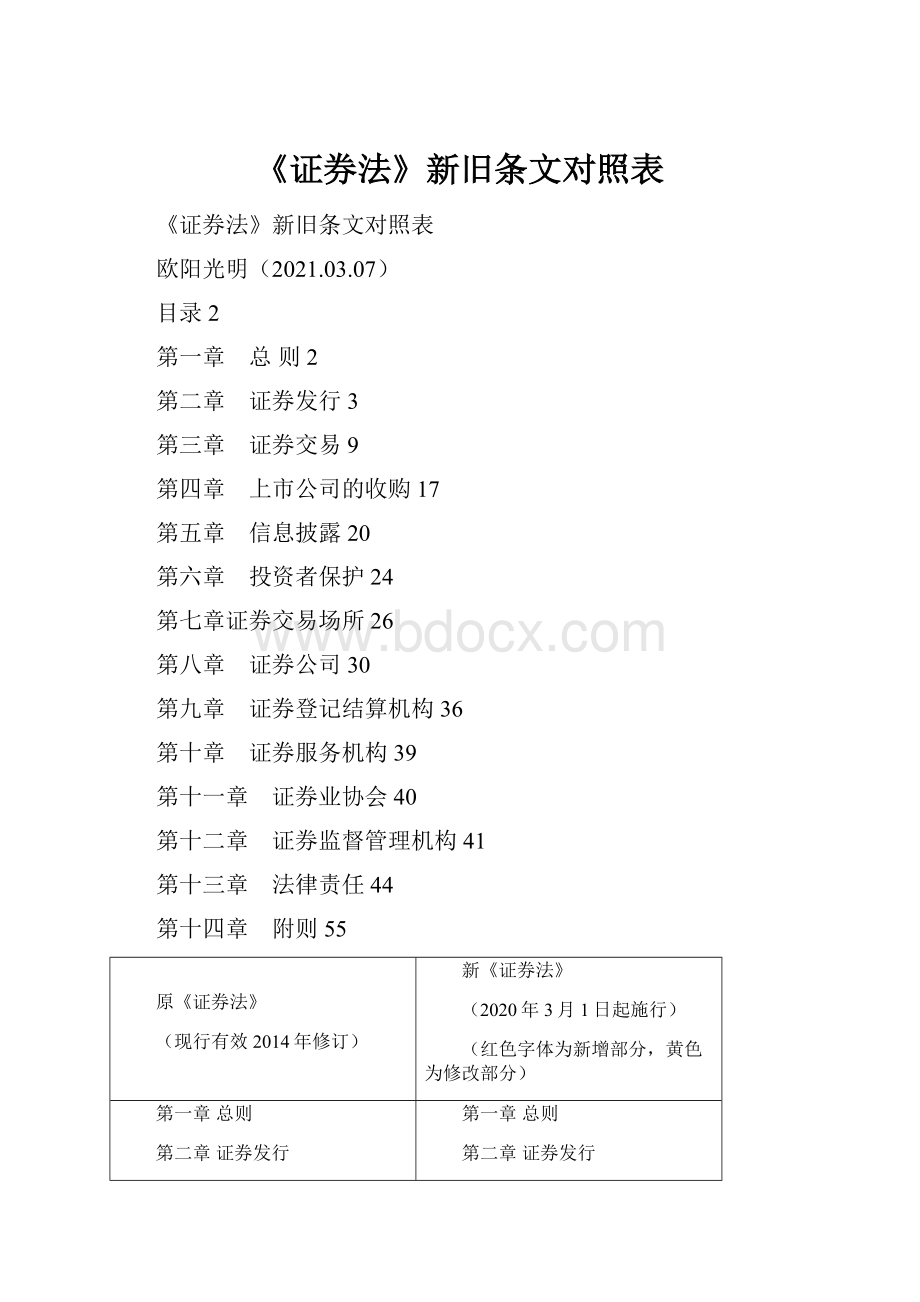 《证券法》新旧条文对照表.docx