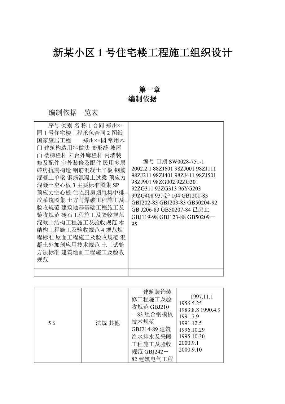 新某小区1号住宅楼工程施工组织设计.docx