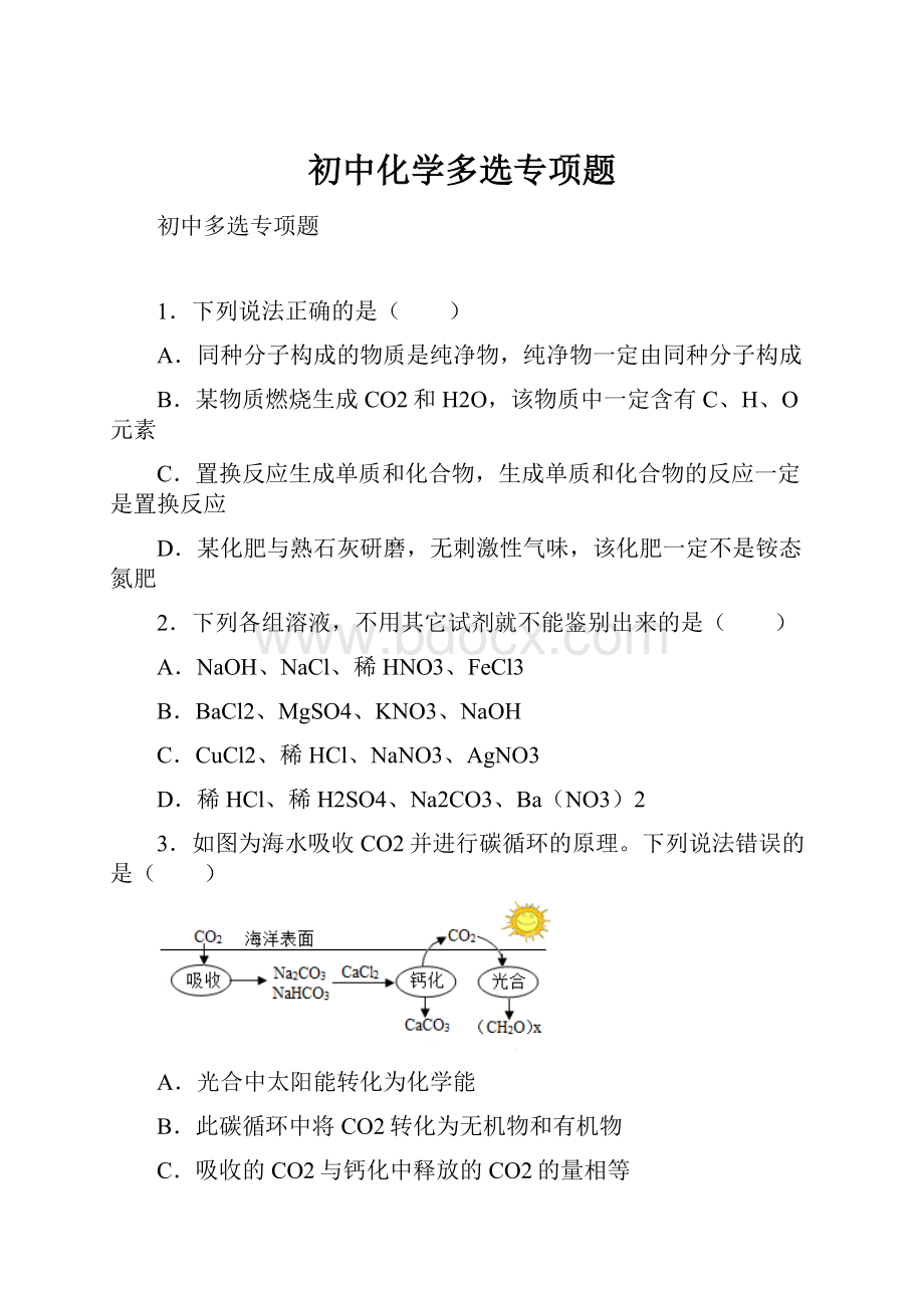 初中化学多选专项题.docx