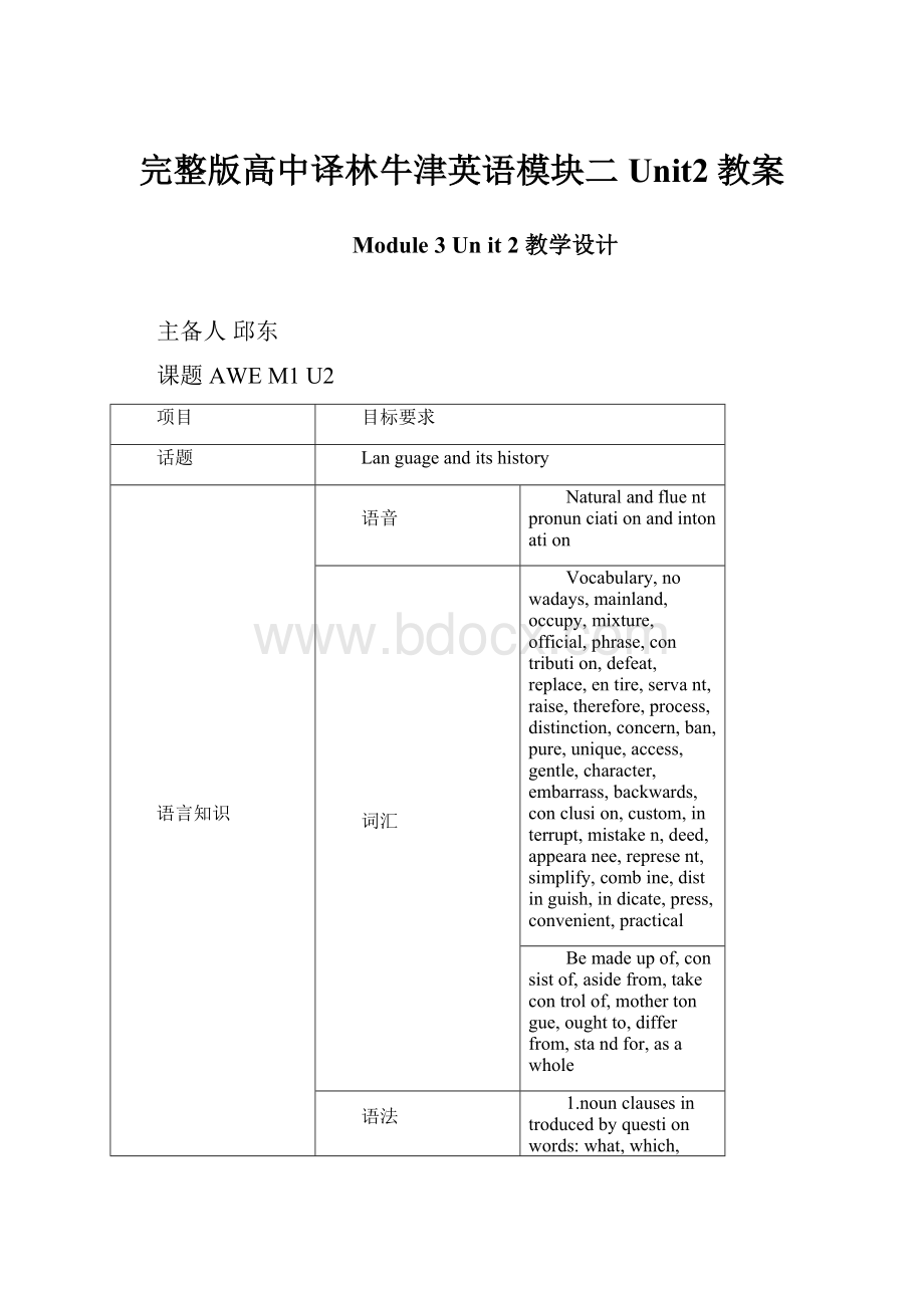 完整版高中译林牛津英语模块二Unit2教案.docx_第1页