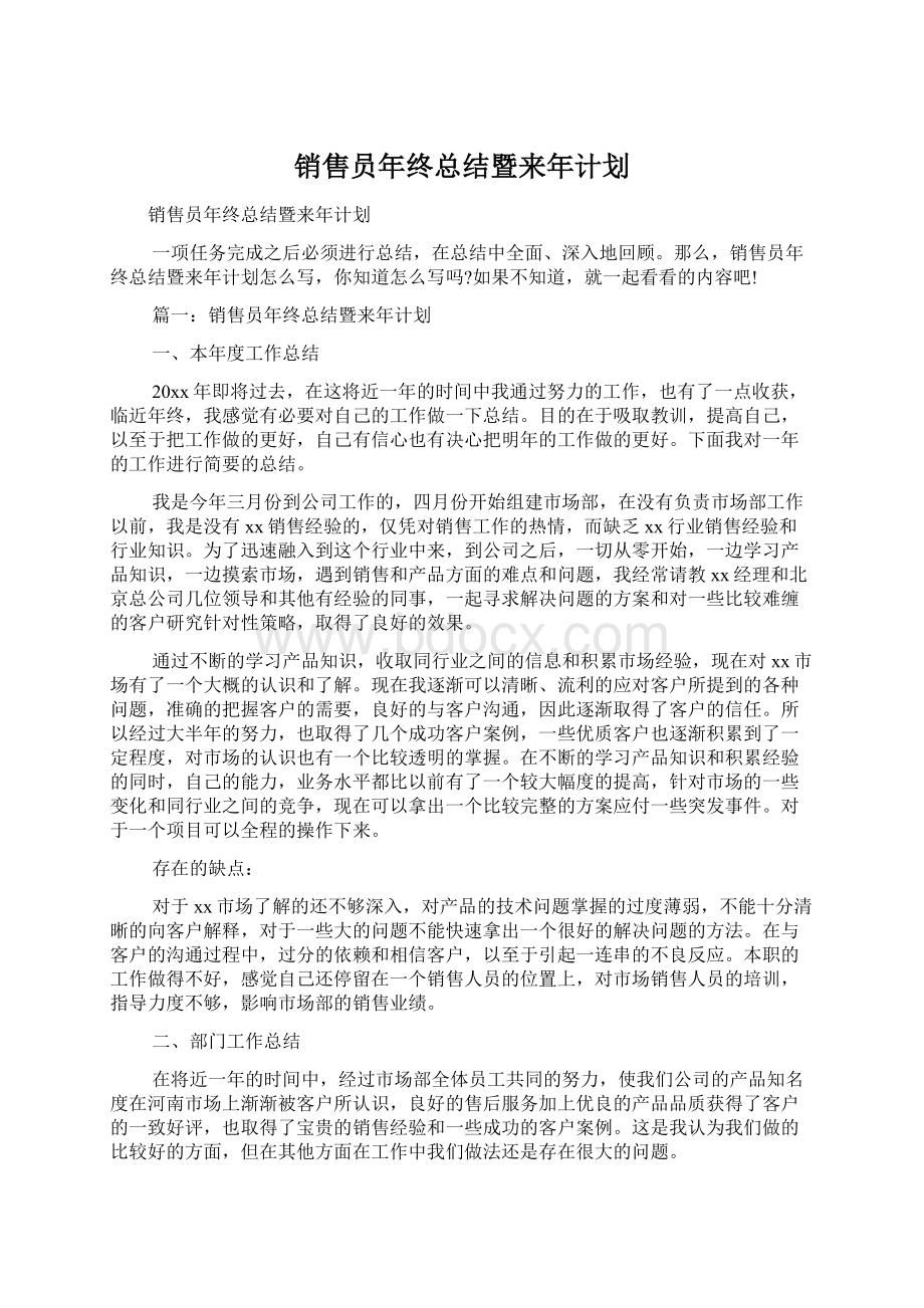 销售员年终总结暨来年计划.docx_第1页