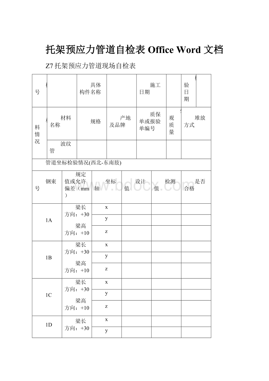 托架预应力管道自检表Office Word 文档.docx_第1页